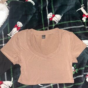 Light Brown/Tan Cropped V Neck